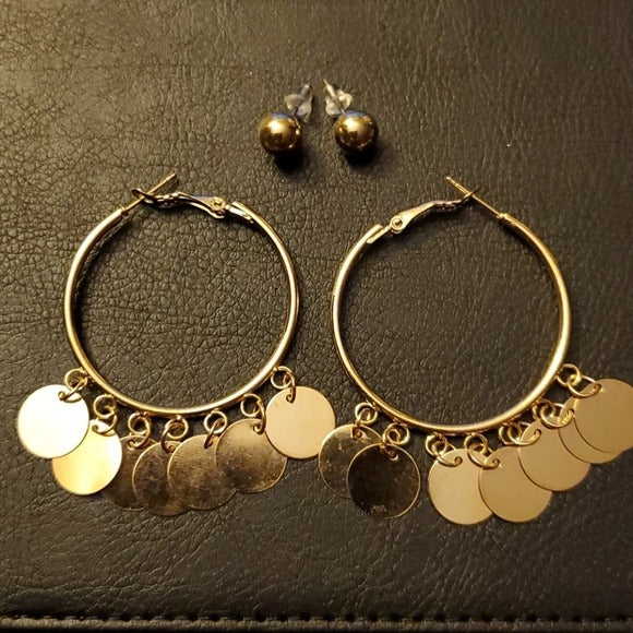Boutique Pair of Gold Tone Fashion Hoops & Studs