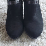 Bandolino Black Suede Patent Leather Heeled Ankle Booties BDChanning Size 7.5