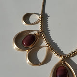 Boutique Gold Tone and Dark Red Faux Stone Accent Necklace w Tear Drops