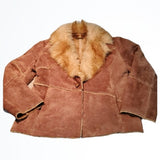 Winlit Vintage Leather Mid Longer Length Patchwork Coat w Fur Collar Size M