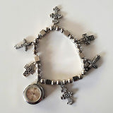 Boutique Silver Tone Charm Bracelet w Crossses and Watch Face