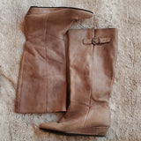 Steve by Steve Madden Beige Leather Knee High Boots With Small Wedge Heels 8M