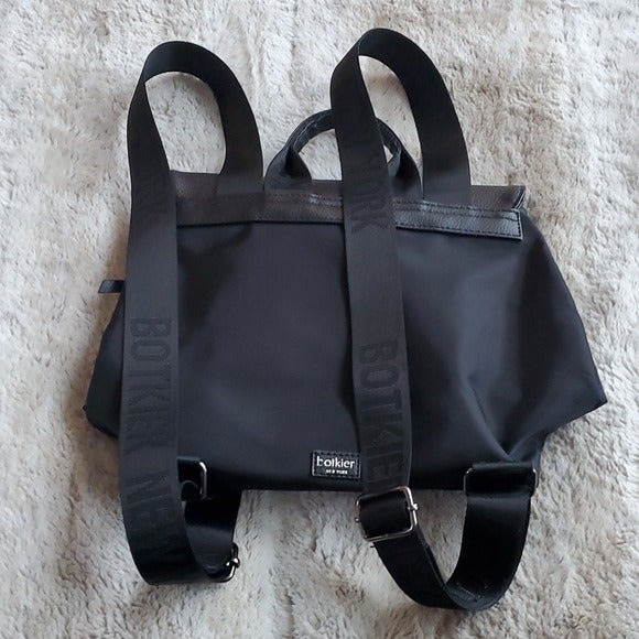 Botkier NY Black Leather and Nylon Backpack Shoulder Bag Purse Many Pockets