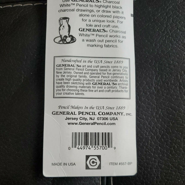 General's Charcoal Drawing Set, White/Black, Set of 4 Pencils and 1 Eraser NWT