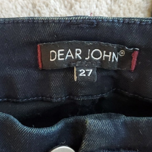 Dear John Very Dark Oiled Accent Motorcycle Style Ankle Skinny Blue Jean Size 27