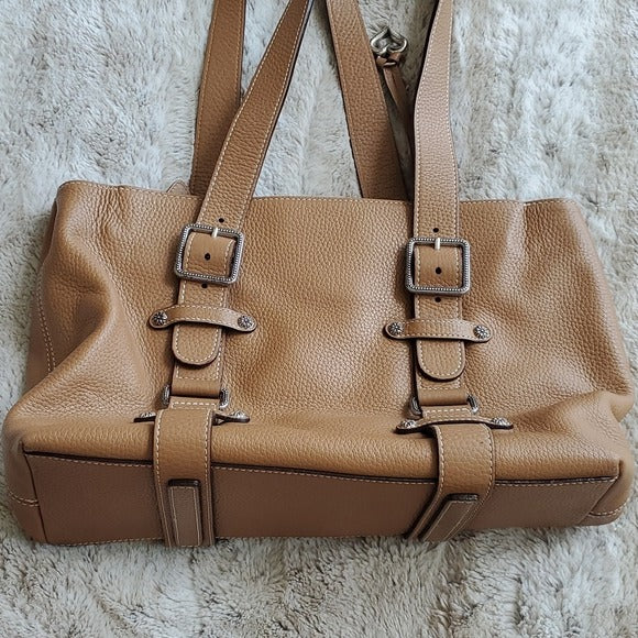 Brighton Collection Large Tan Latte Leather Shoulder Bag D244752 w Bag Charm