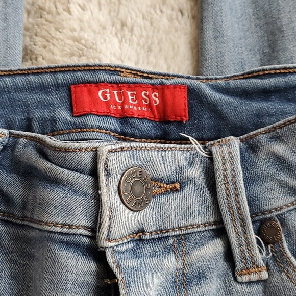 Guess Mid Rise Lighter Wash Skinny Cropped Blue Jeans Size 28