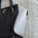 Furla Black Leather and White Soft Neoprene Large Shoulder Bag Purse Tote