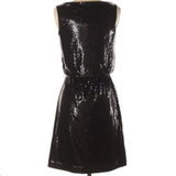 NWT WHBM Black Sequin Conservative Sheath Dress w Tie Size 10