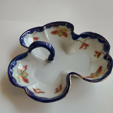 Antique Japan Cobalt Trimmed Dish Hand-painted Flowers & Gold/ Candy Dish 6 x 6