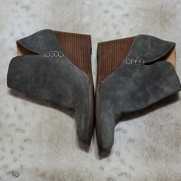 Lucky Brand Grey Leather Wedge Heel Ankle Booties w Side Slits Size 11M