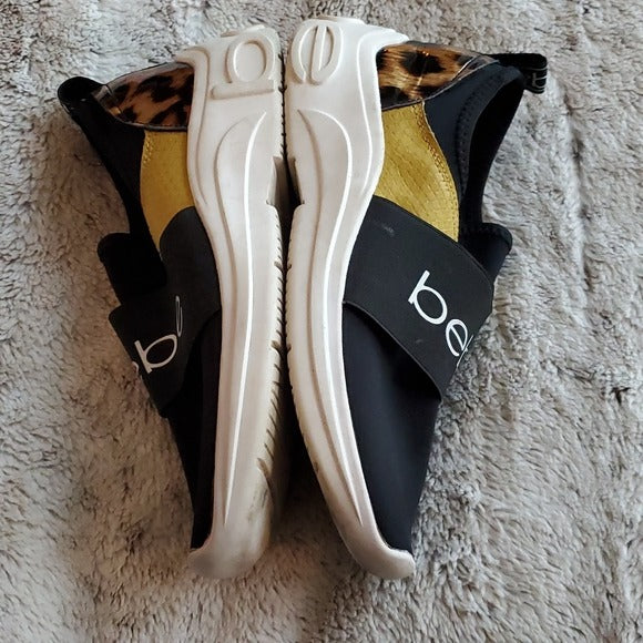 Bebe Women's LADD-S Logo Slip On Black Gold Fashion Sneaker Shoe Size 8