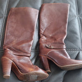 Vintage 1970s Zodiac Dark Brown Leather Heeled High Calf Boots Sized 8N