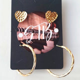 Boutique Two Pair Mid Size Heart Studs and Medium Gold Tone Hoops