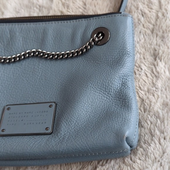 Marc by Marc Jacobs Grey Blue Pebbled Leather Crossbody Purse Bag Workwear