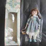 Vintage Genuine Porcelain Doll by Studio 5 Collection Floral Lace Dress In Box