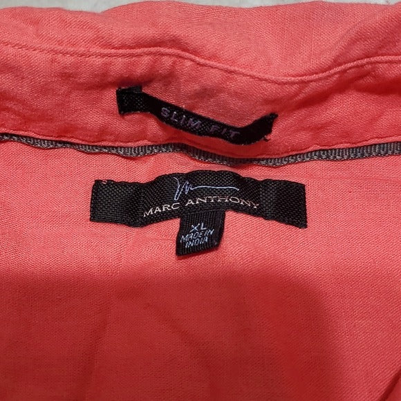 Marc Anthony Pink Linen Blend Slim Fit Short Sleeve Button Down Shirt Size XL