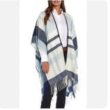 NWT Banana Republic Women's Cashmere Blend Blanket Wrap Fringe Blue White $119