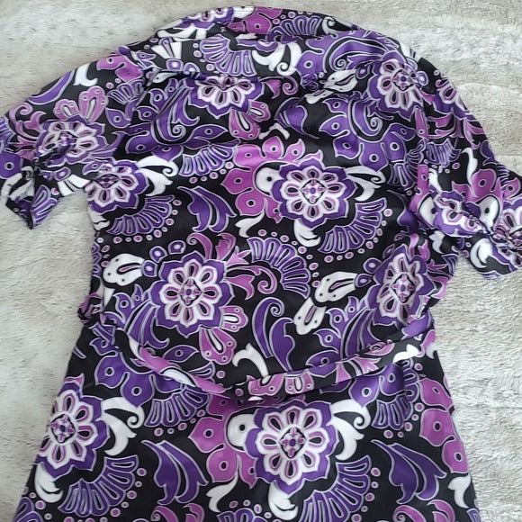 Banana Republic Purple Black Retro Short Sleeved Belted Shirt Dress Size 6