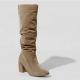 NWT Universal Thread Lainee Tall Taupe Beige Heeled Scrunch Knee High Boots