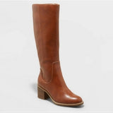 NWT Universal Thread Davina Heeled Faux Leather Riding Boot Cognac
