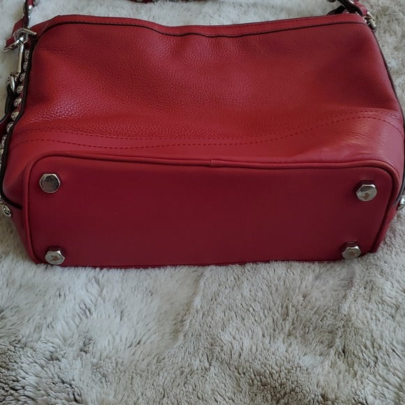 Rebecca Minkoff Red Leather Silver Studded Blythe Dual Strap Hobo Shoulder Bag