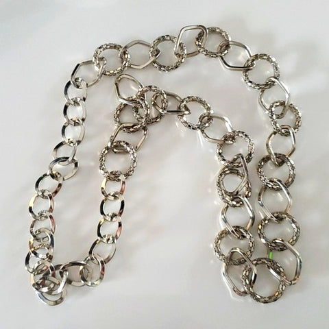 Boutique Long Heavier Silver Tone Chain Link Necklace