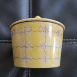 Vintage Japanese Yellow Ice Crack and Lattice Lidded Canister Bowl 5 x 4 Inches