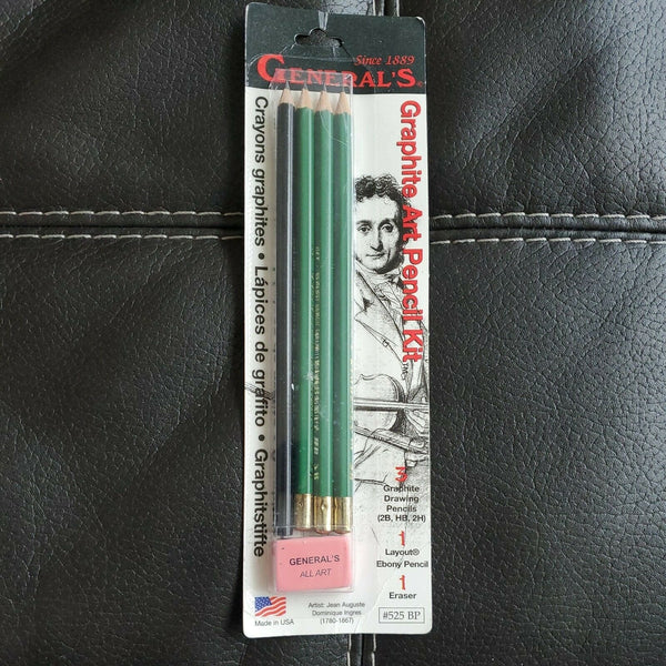 NIP General's Graphite Art Pencil Kit Extra Smooth 3 Graphite 1 Layout 1 Eraser