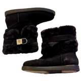 G by Guess Black Faux Fur and Suede Pull On Ankle Booties Snow Boots Size 8