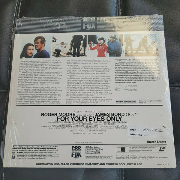 For Your Eyes Only Laserdisc 007 James Bond  Stereo Extended Play Roger Moore LD