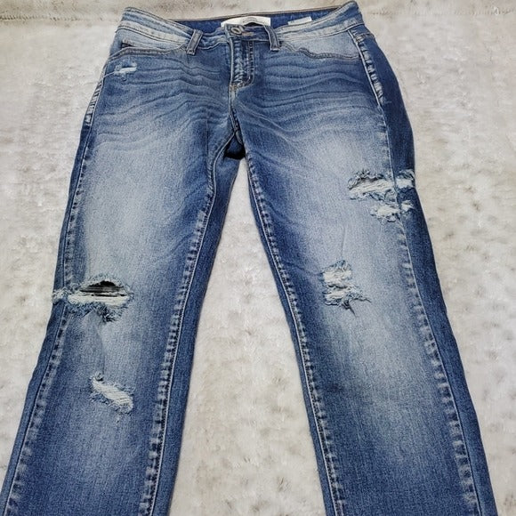 KanCan Mid Rise Medium Washed Distressed Skinny Blue Jeans Size 25