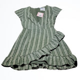 NWT Paper Heart Green Khaki Short Straw Dress Ruffle Skirt VNeck Bodice Size 10