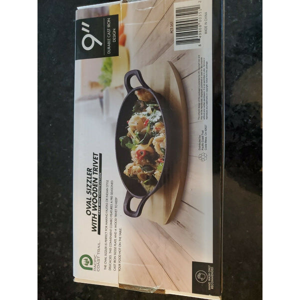 Pacific Coast Trail Oval Sizzler with Wooden Trivet 9" PCT-351 Black