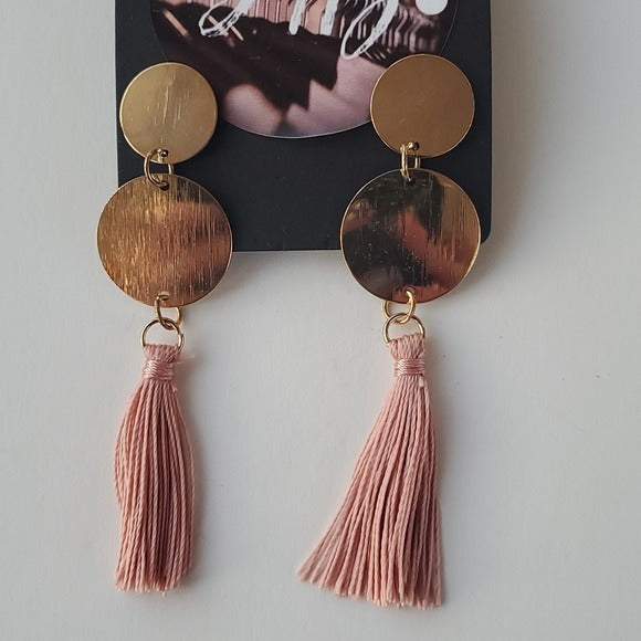 Boutique Two Pair Pink Gold Tone Studs and Gold Tone Dusty Pink Tassel Earrings