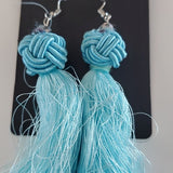 Boutique Aqua Blue Very Long Tasseled Earrings
