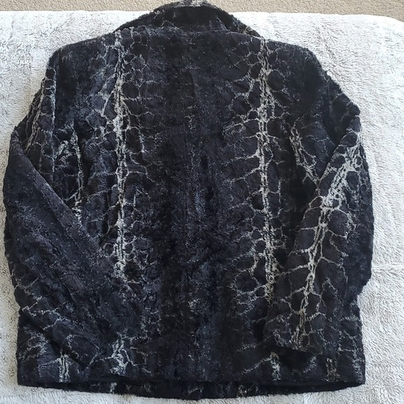 Laura Ashely Black Beige Faux Fur Animal Print Full Zipup Light Weight Jacket S
