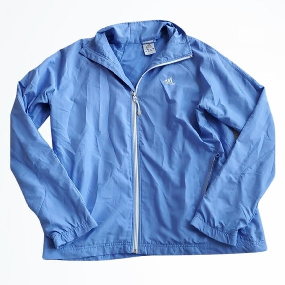 Adidas Baby Blue and White Light Weight Full Zipper Windbreaker Jacket Size L