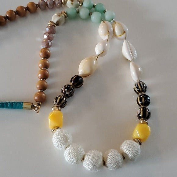 Time And Tru Long Multicolored Beaded With Seashell Necklace