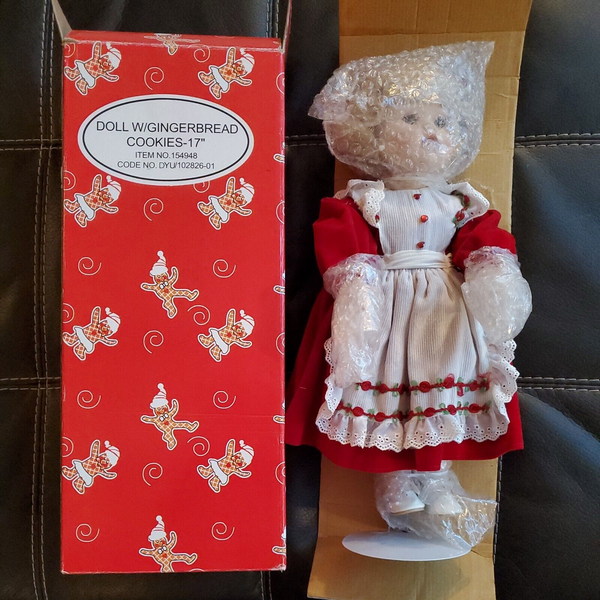 Vintage Doll With Gingerbread Cookies-17" Porcelain In Original Box Stand Rare