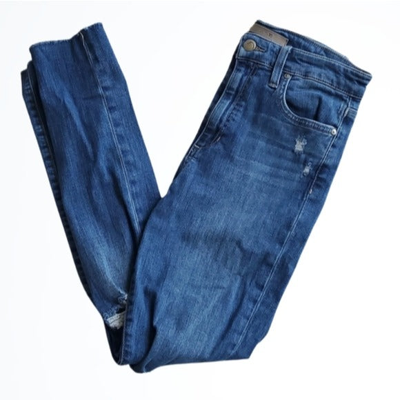 Joe's Jeans Distressed High Rise Skinny Ankle Blue Jeans Raw Hem Size 27