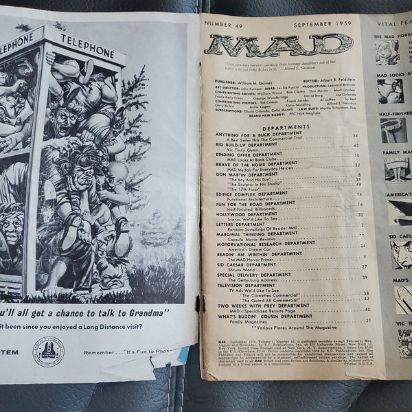 MAD MAGAZINE #49 (September 1959) VintageVery Rough Condition But Complete