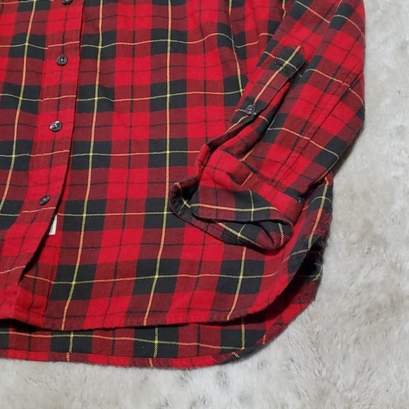 Lauren Ralph Lauren Plaid Red Flannel Print Top Size S