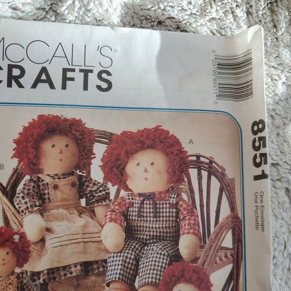 McCalls 8551 Raggedy ANN ANDY Dolls 13 & 20 inch Crafts sewing pattern UNCUT FF