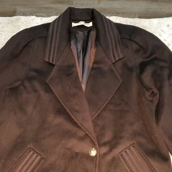 DonnyBrook Vintage Long Full Length Wool Blend Button Down Black Pea Coat Size 6