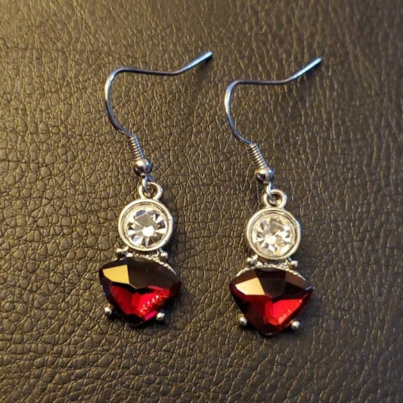 Boutique Fashion Dangle Red Accent and Silver Tone Earrings