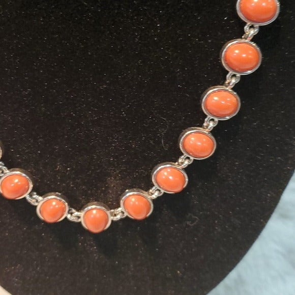 Boutique Orange Brown Silver Tone Necklace