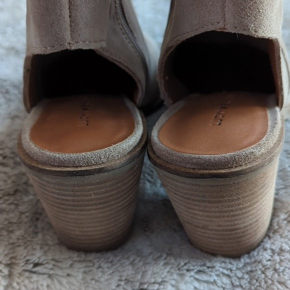 Lucky Brand Shyna Tan Beige Leather Open Heel Pointed Toe Ankle Booties Size 9M