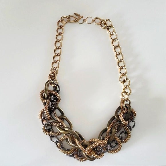 Selected Gold and Black Tone Link Multi Threaded Heavier Weight Accent Necklace