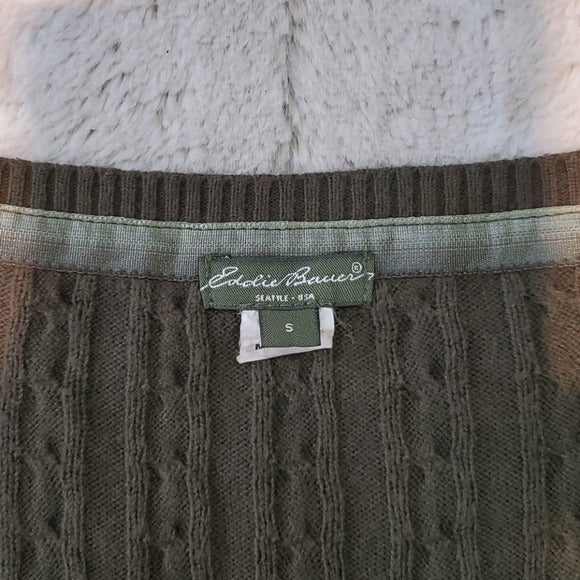 Eddie Bauer Scoop Neck Cable Knit Green Sweater Size S